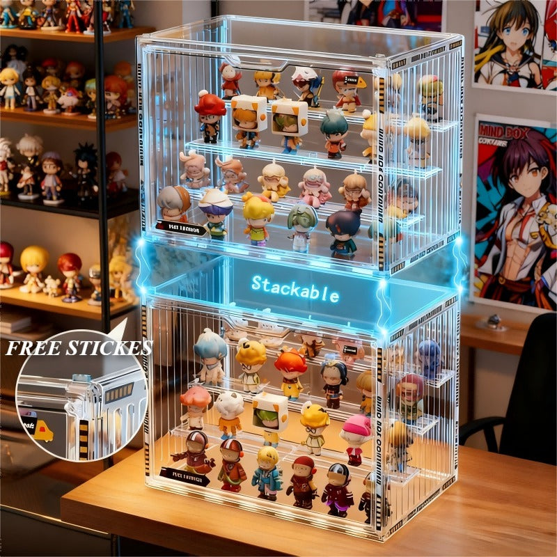 1 Package, 2 Size Options, Multi-Layer Stacking Free Assembly, Magnetic Dust Door, Blind Box Red Handmade Storage Display Stand, Red Handmade Toy Container Transparent Acrylic Senior Handmade Disp
