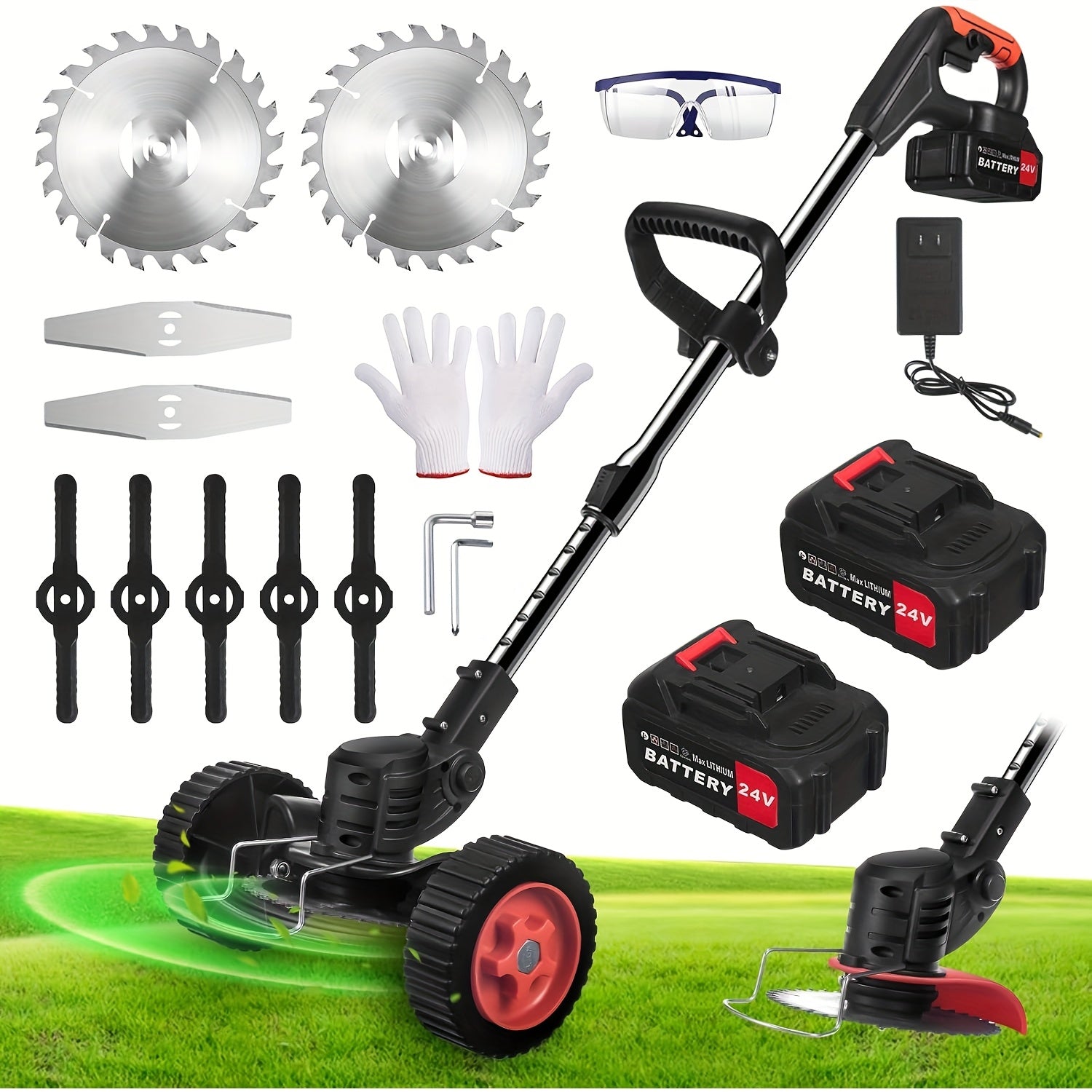 Cordless Electric Roller Lawn Trimmer with 3 Cutting Blades & Fast Charger – 1200mAh Battery Operated Weed Eater, Lightweight Portable Grass Cutter for Yard & Garden | ShopVora CA