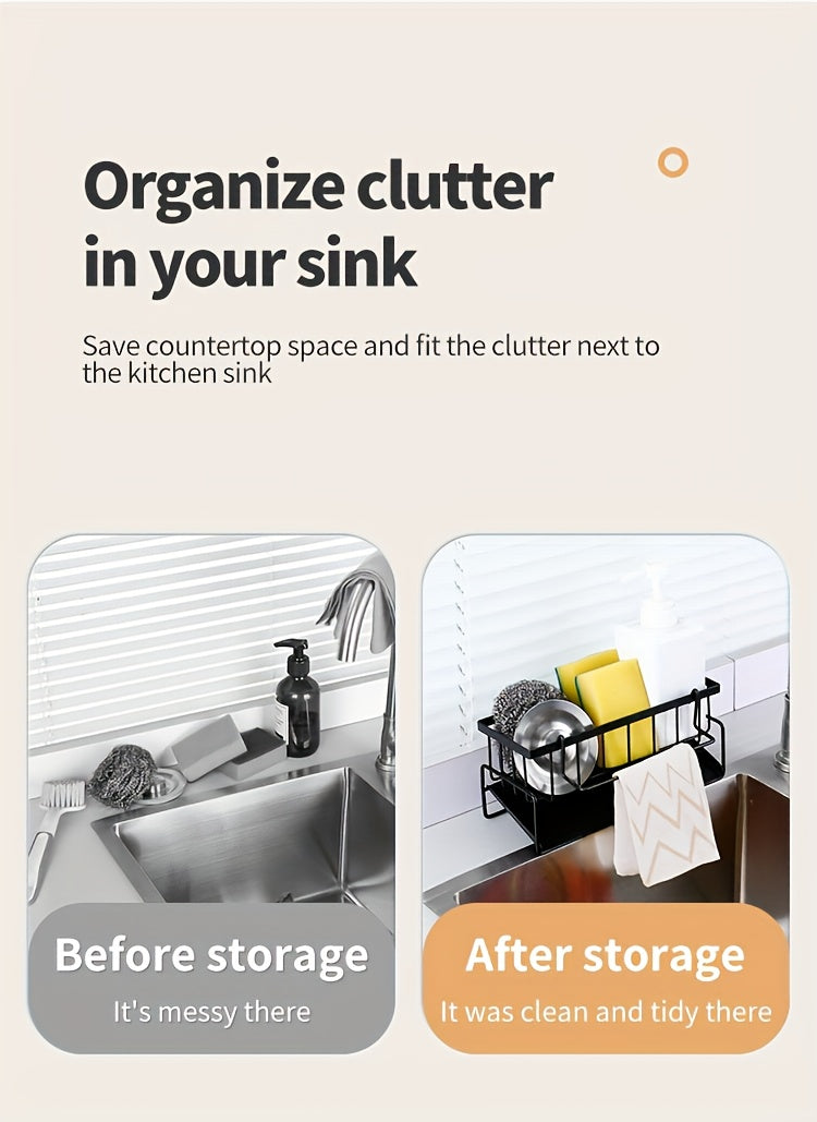 Kitchen Sink Organizer/Stainless Steel Sponge Holder/Sink Caddy for Brush, Soap, And Cloth/Space-Saving Countertop Storage for Kitchen Accessories/with Drainage
