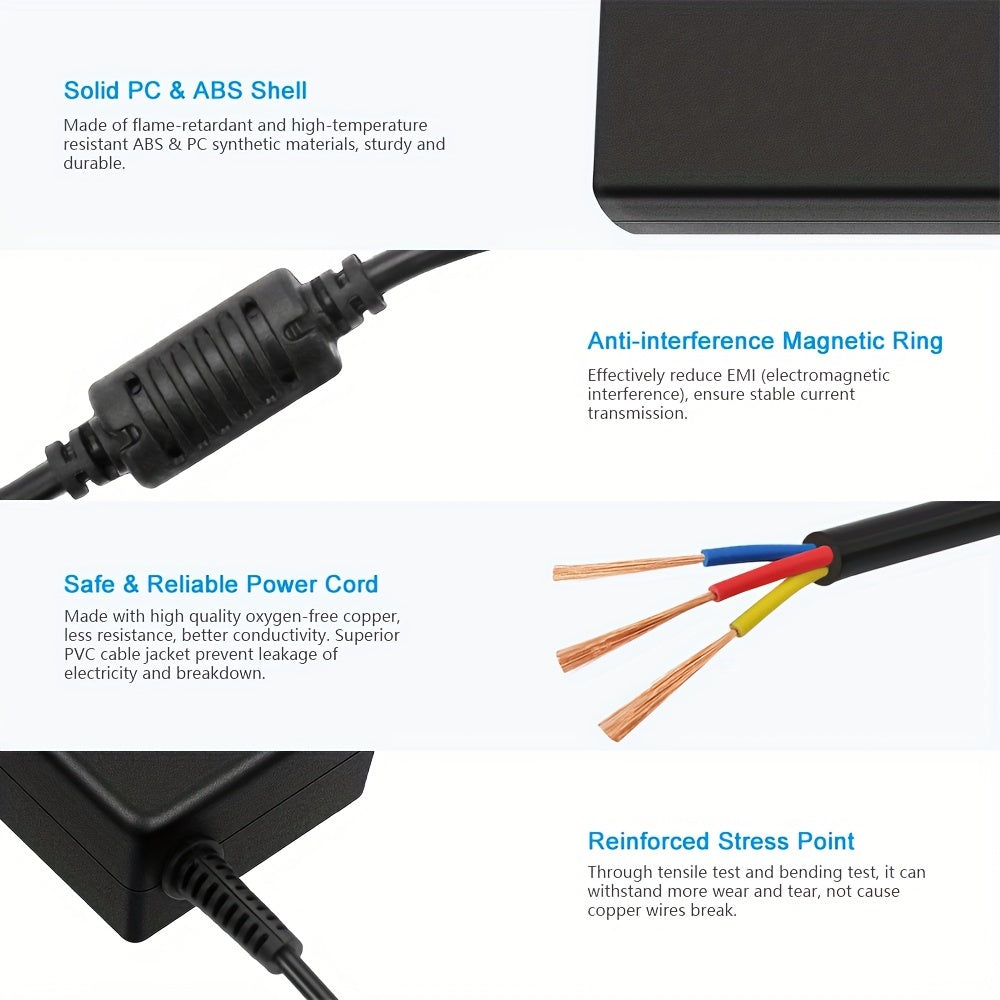 65W Universal Laptop Charger, Chromebook Charger 19V 3.42A Power Adapter, Monitor Power Adapter, with 9 Connectors, Compatible with Various Devices, Laptop/Monitor/Speaker
