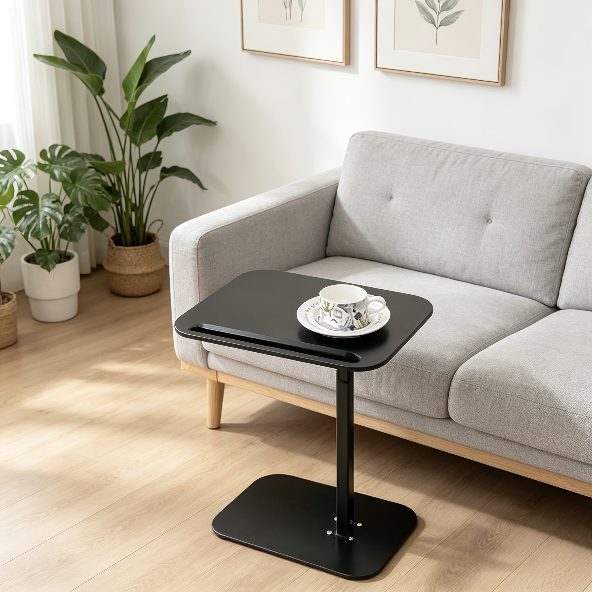 C-Shaped Adjustable Side Table, Foldable Modern Mobile Side Table with Height Adjustment - 360° Rotation, Durable Construction, Suitable for Bedrooms, Living Rooms, Offices