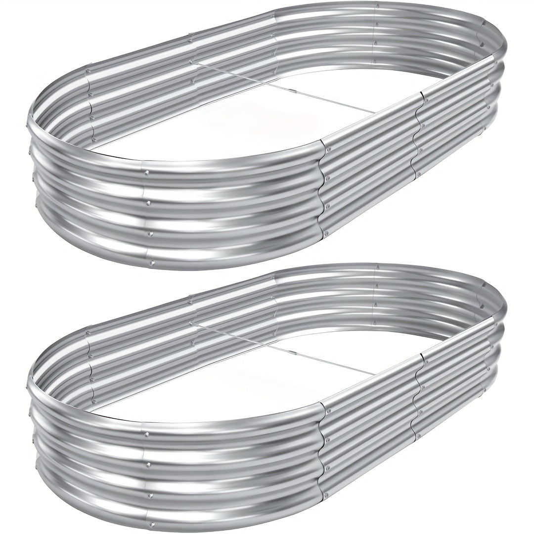 Galvanized Oval Raised Garden Bed 2-Pack – Metal Outdoor Planter Box Kit for Vegetables, Fruits, Flowers & Herbs, Multiple Sizes Available