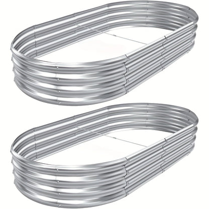 Galvanized Oval Raised Garden Bed 2-Pack – Metal Outdoor Planter Box Kit for Vegetables, Fruits, Flowers & Herbs, Multiple Sizes Available