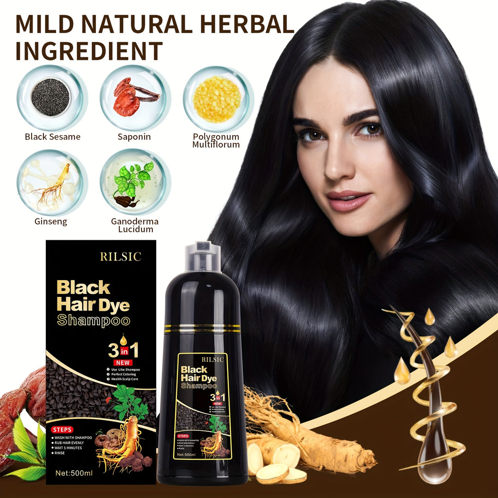 RILSIC 3-in-1 Herbal Hair Dye Colour Shampoo – Instant Natural Hair Colouring in Minutes for Women & Men | 16.91oz Halloween & Everyday Gift