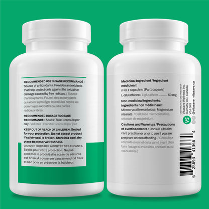 L-Glutathione Supplement 50mg – Antioxidant for Immune Support, Liver Health & Skin Brightening, Vegan, Non-GMO, Gluten-Free, Third-Party Tested, Made in Canada – 120 Capsules (4-Month Supply)