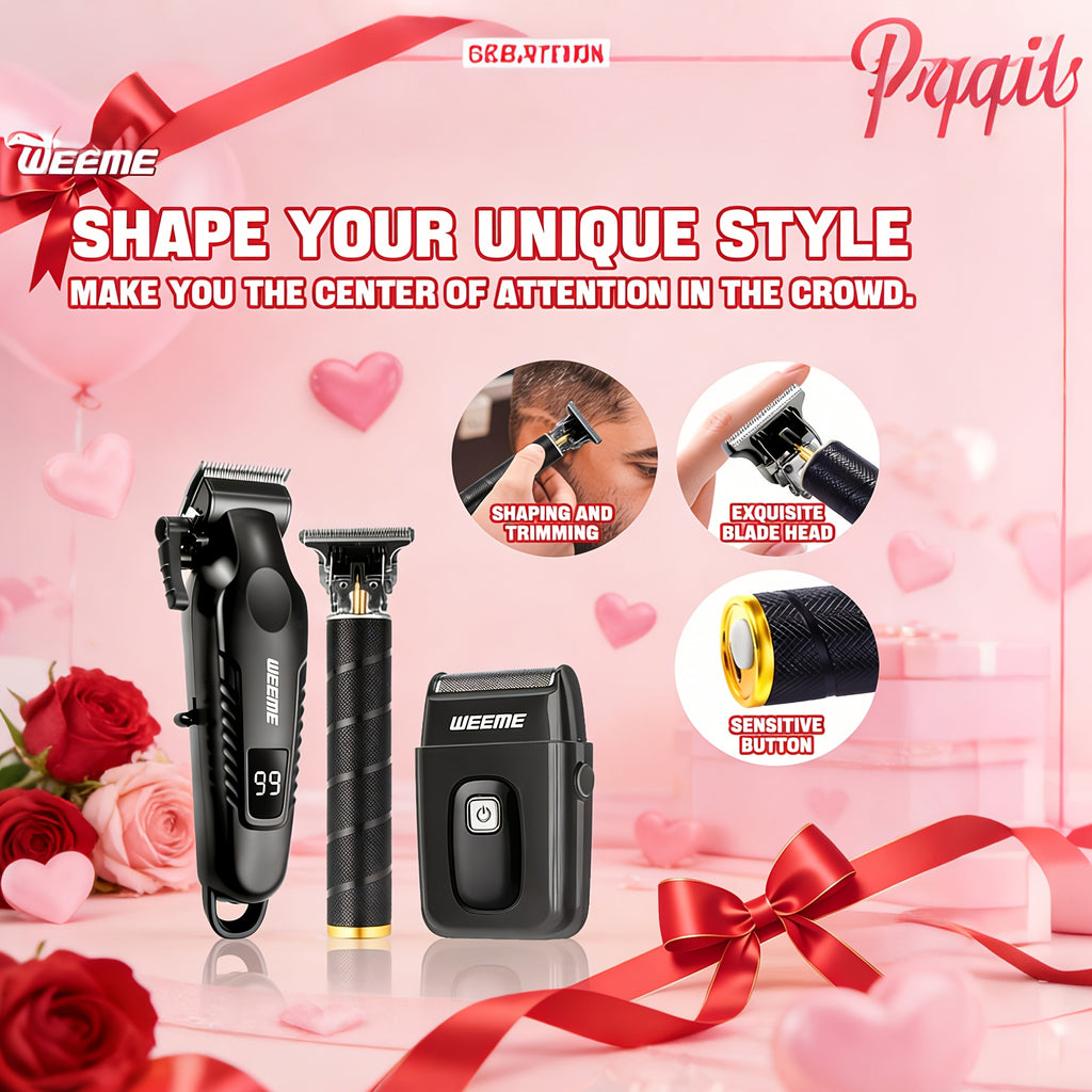 WEEME 1pc/2pcs/3pcs/4pcs Men'S Electric Hair Clipper Kit, Featuring USB Rechargeable Operation, Precision Adjustable Blades, And Clear LCD Display In A Portable Compact Design For Home Grooming, Perfect Barber-Grade Father'S Day Gift.
