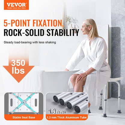 Shower Chair for Elderly & Disabled with Adjustable Height – Non-Slip Bathtub Bench Seat, 350/500 LBS Capacity, Aluminum Alloy, Shower Head Holder & Storage Bag Included, Optional Handrails | VEVOR
