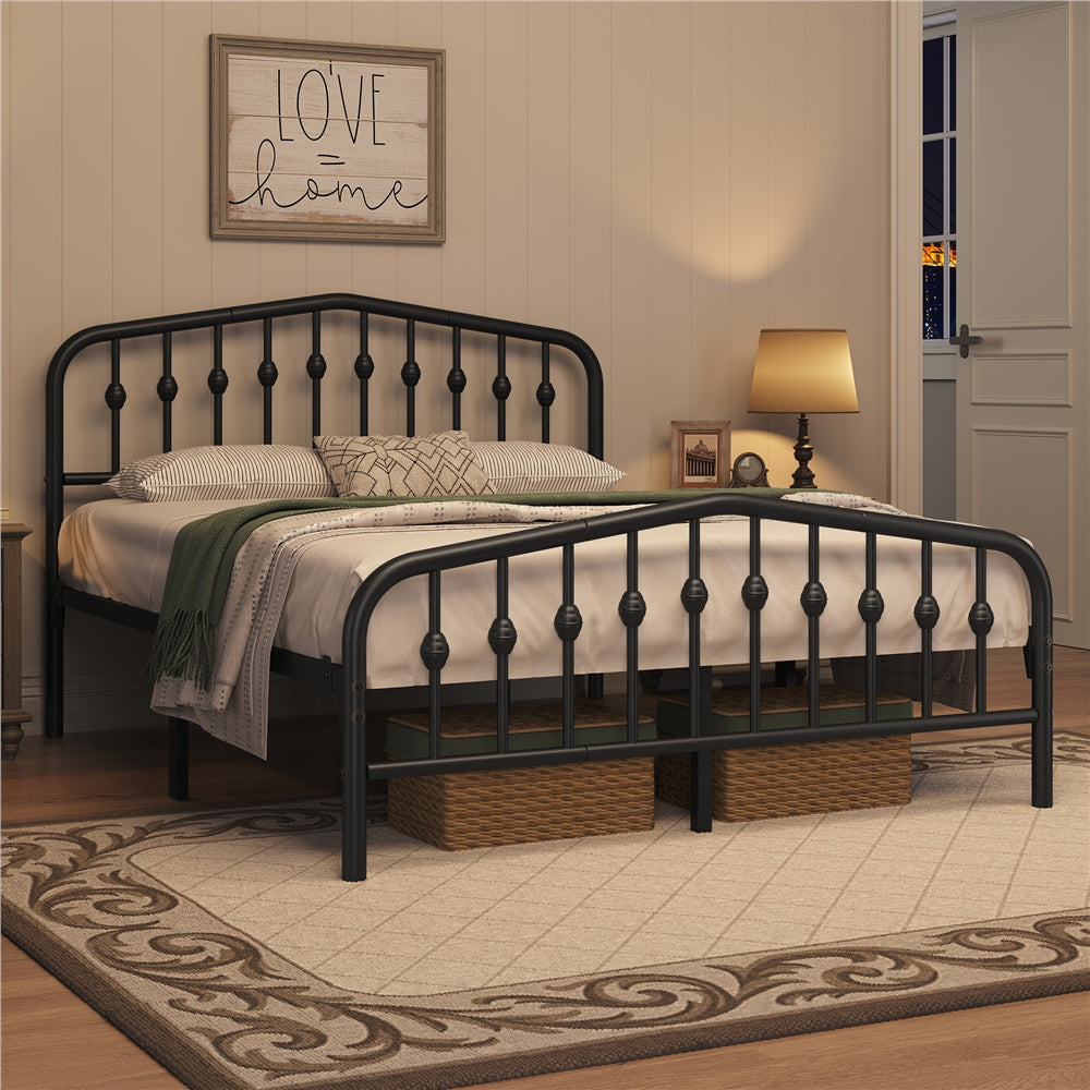 Metal Platform Bed Frame with Arched Headboard Footboard Queen Full Twin No Box Spring 800 lb Capacity Underbed Storage - ALDEN DESIGN Modern Bed, Black White, Canada