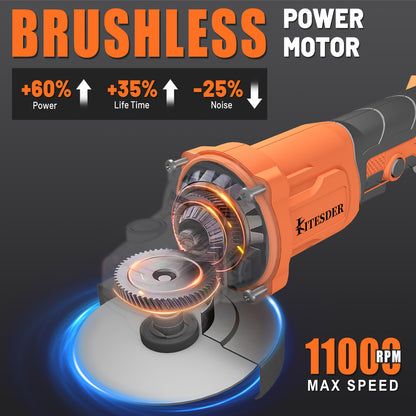 Brushless Cordless Angle Grinder 4-1/2 Inch, 20V Variable Speed 9000-11000 RPM with Digital Display, 2×2.0Ah Batteries Included, Electric Grinder Tool for Grinding, Cutting & Polishing