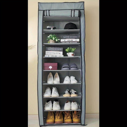 Portable Shoe Rack with Cover 3/9-Tier – Non-Woven Fabric Dustproof Shoe Shelf Organizer for Closet Hallway Bedroom & Entryway, Space-Saving Freestanding Shoe Storage – Grey & Black