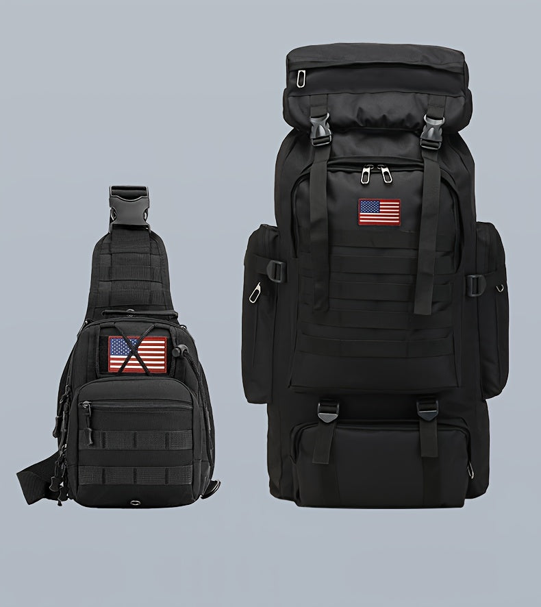 2pcs Set 21.13gal Large Capacity Multifunctional Camouflage Tactical Hiking Backpack with Multiple Compartments And MOLLE System for Outdoor Adventure, Camping, Trekking, And Travel - Durable Oxford Fabric Material, Adjustable Straps for Comfort