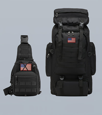 Tactical Hiking Backpack 2-Piece Set 80L Large Capacity with MOLLE System & Multiple Compartments – Camouflage Oxford Fabric Rucksack for Camping, Trekking & Outdoor Adventure | ShopVora CA