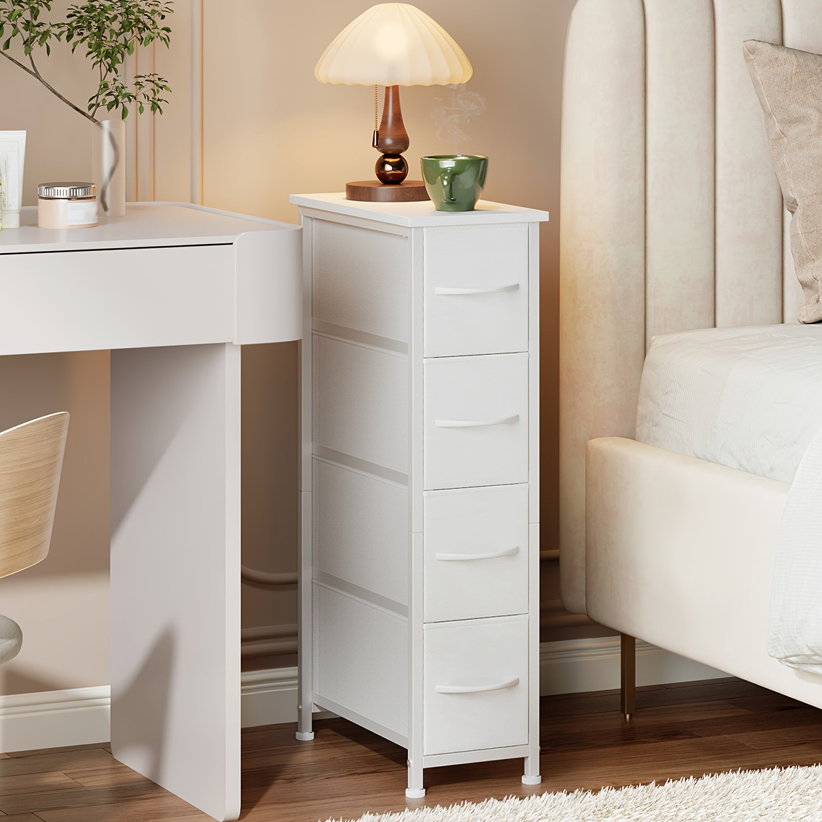 Narrow Dresser with 4 Drawers Slim Fabric Storage Chest – Removable Fabric Bins for Closet, Small Spaces, Bathroom, Bedroom & Laundry Room Organization