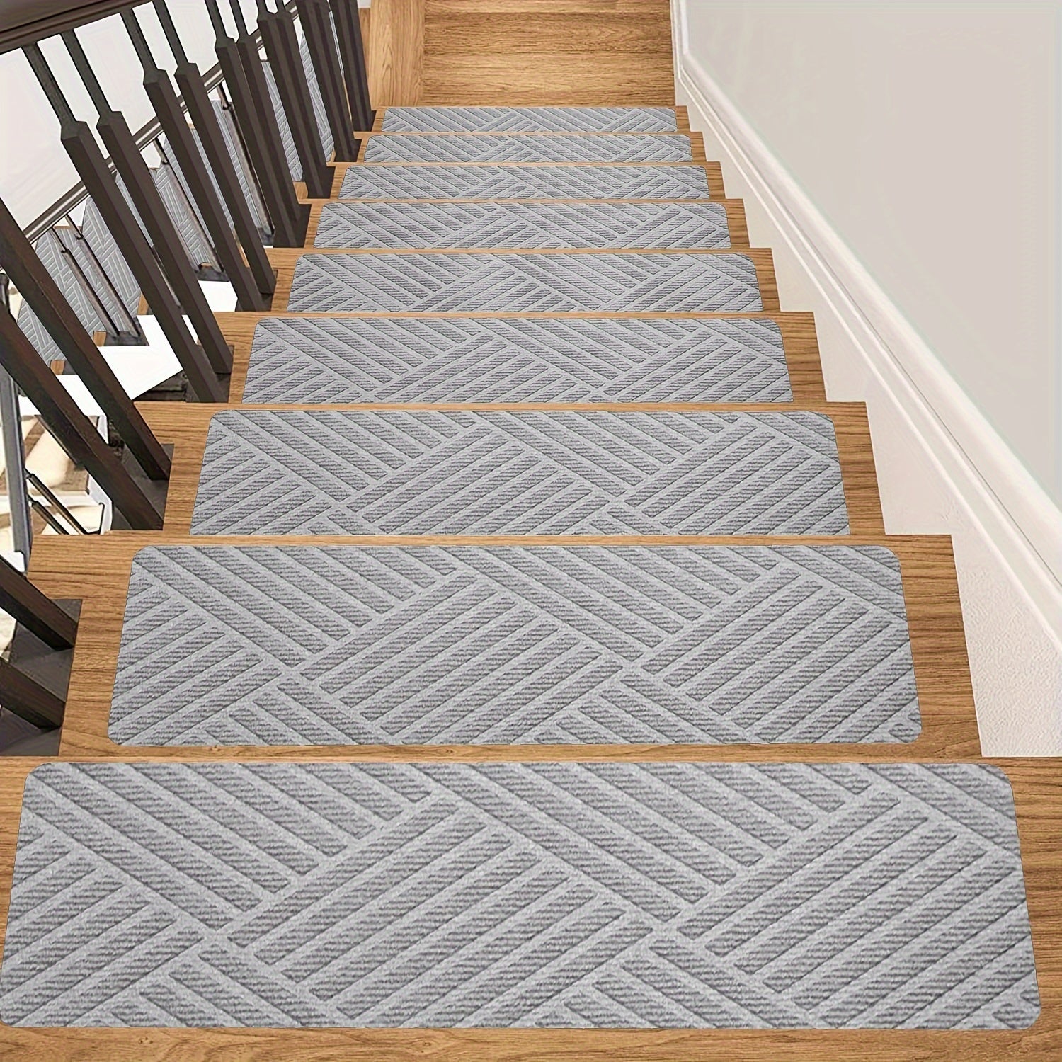Pre-Adhesive Stair Treads Set of 15 – 8"x30" Anti-Slip Indoor Staircase Carpet Pads for Wooden Steps, Multiple Colours, Safe for Elders Kids and Dogs, Easy Peel & Stick Install