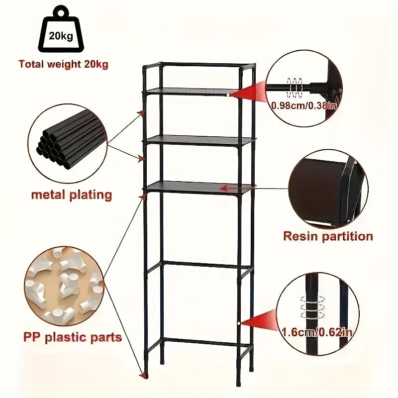 3-Tier Metal Utility Storage Rack, Freestanding Multipurpose Organizer for Bathroom, Balcony, And Laundry Room, Space-Saving Floor Mounted Shelf for Additions And Essentials, Shelves