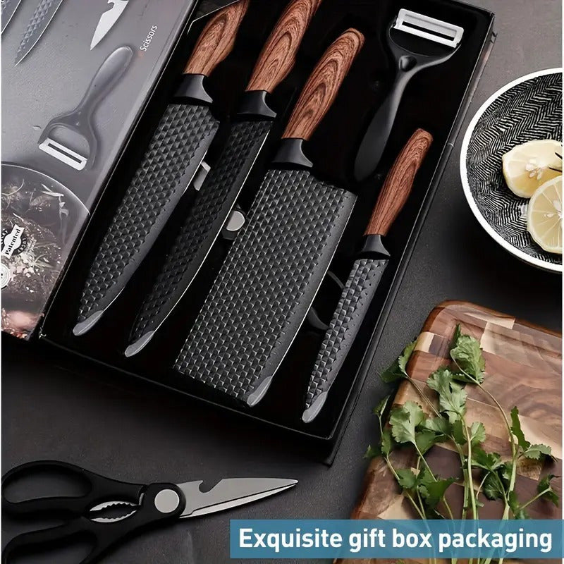 7pcs Kitchen Tool Set, Including Stainless Steel Kitchen Knives, Fruit Knives, Chicken Bone Scissors, Etc., Essential Items for Home Kitchens And Restaurant Cooking