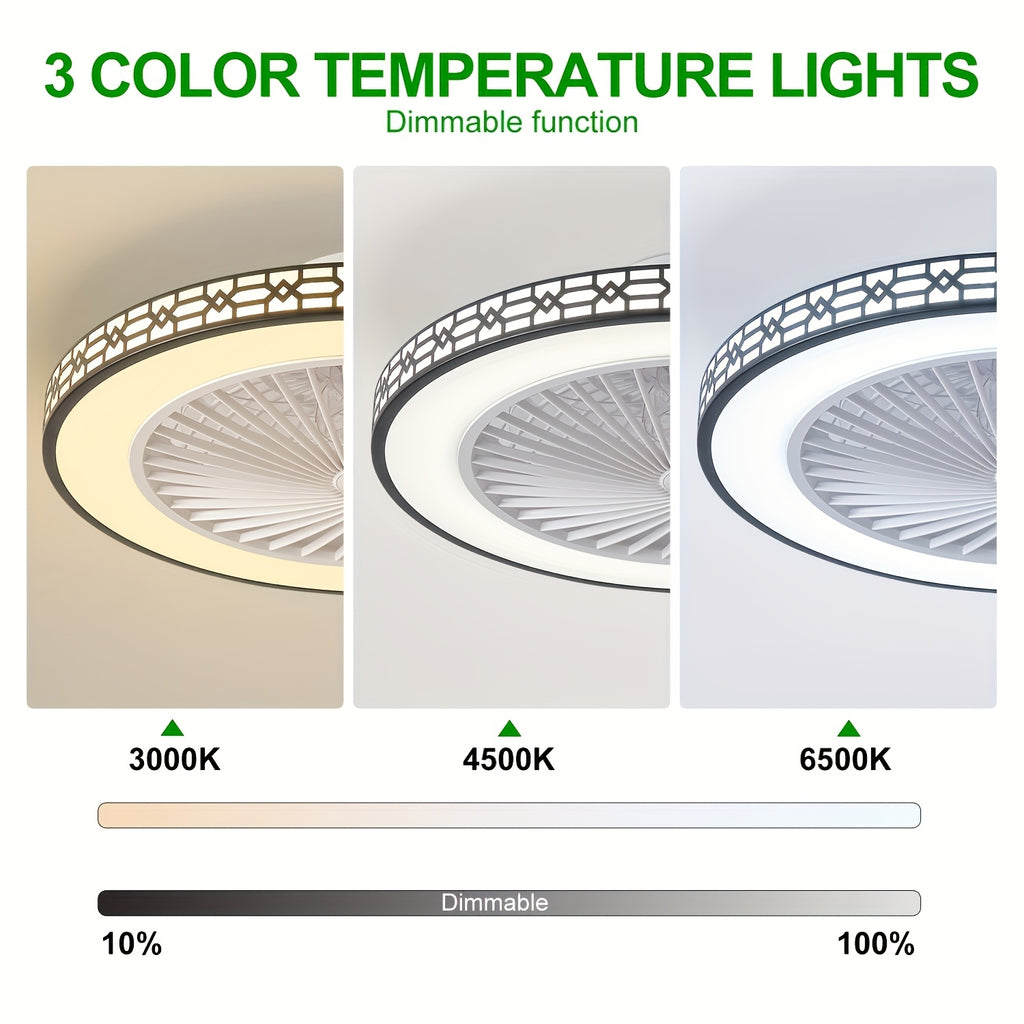 20Inch Modern LED Ceiling Fan With Adjustable Light (3000K-6500K) Embedded Installation Design Reversible Airflow For Enhanced Circulation-Ideal For Office, Study, Bedroom, And Indoor Spaces, Ceiling Fan Light