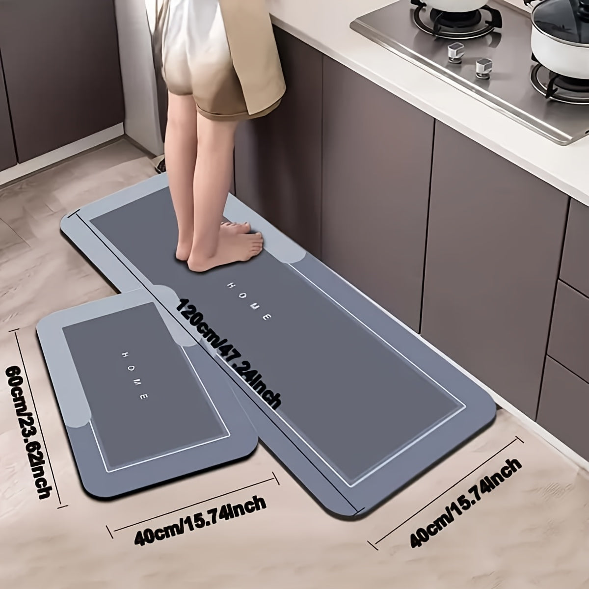 Non-Slip Kitchen Floor Mats 2-Piece Set – Oil-Absorbing Quick-Dry Plush Suede & Rubber Base Floor Mats for Kitchen, Bathroom & Living Room, Standard or Thickened