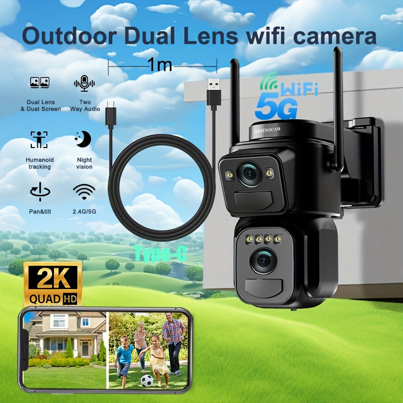 Solar Security Camera Outdoor 360° PTZ – 8X Zoom, 9000mAh 365-Day Standby, Dual HD Lens, Auto Human Tracking, Night Vision, 2-Way Audio, 2.4G/5G WiFi, Type-C (QW8 Series, WiFi/Solar Panel)
