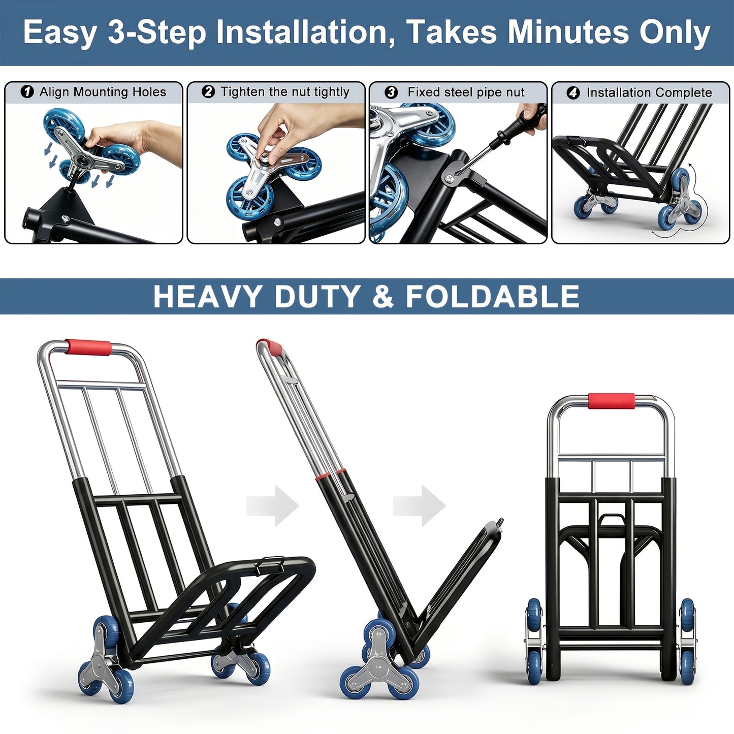 Stair Climbing Hand Truck Folding Dolly – Heavy Duty Portable Trolley Cart for Moving, Groceries, Luggage & Warehouse Use | Load-Bearing Utility Cart
