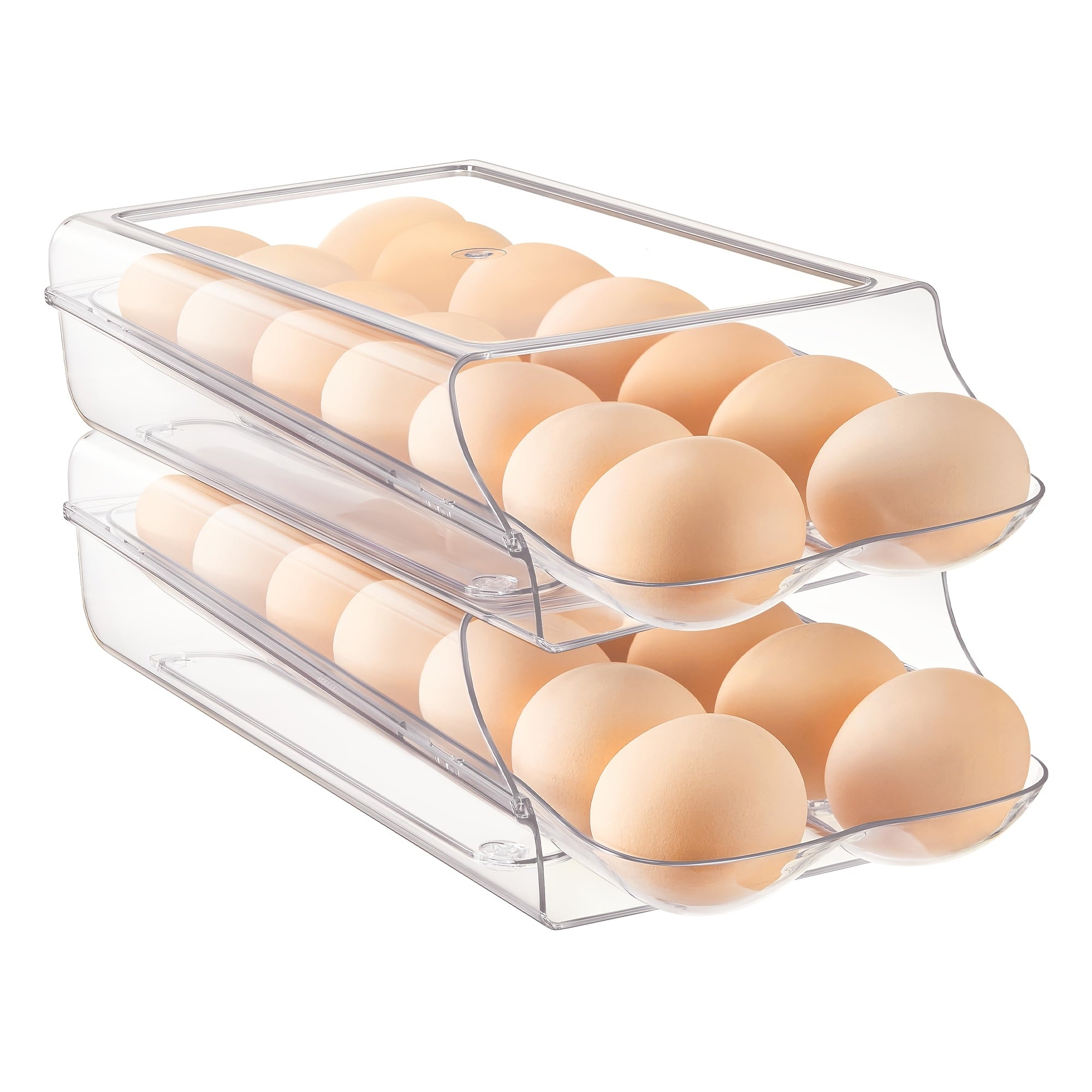 Egg Holder for Fridge Stackable 14-Count Automatic Rolling Egg Container – Plastic Refrigerator Egg Organizer with Removable Inner Tray, Fridge Storage, 1 or 2 Pack