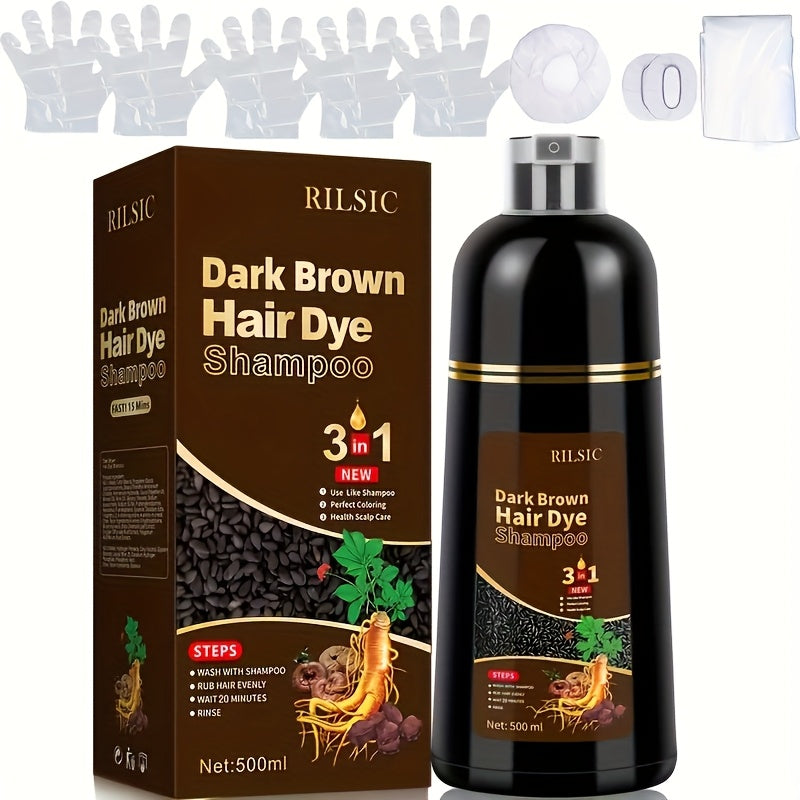 3-in-1 Hair Dye Colour Shampoo – Instant Grey Hair Coverage, Ammonia Free Herbal Formula, Lasts 30 Days for Men & Women | 16.91oz Natural Hair Colouring