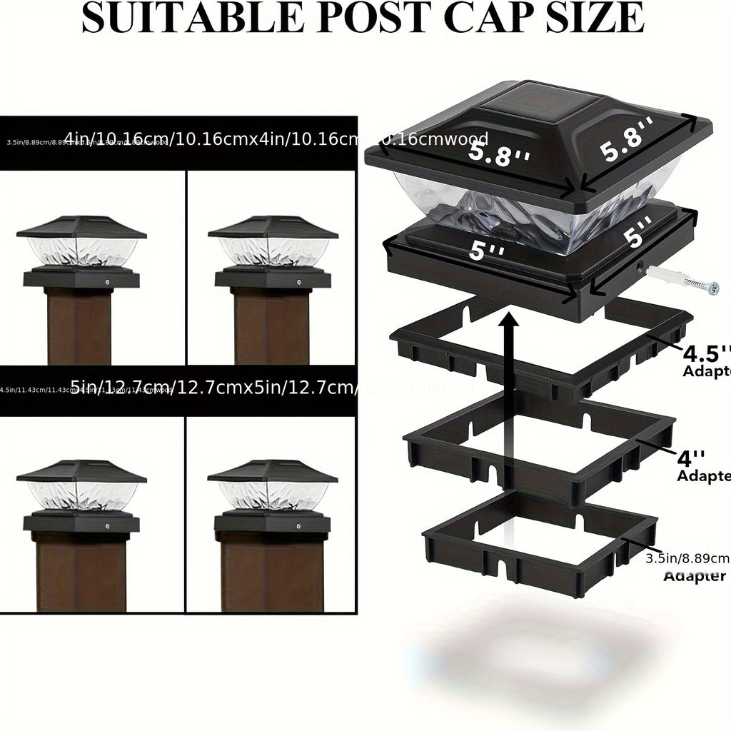 12/8pcs Outdoor Solar Column Cover Light Bright 2 Modes LED Solar Fence Deck Light for 3. 5x3. 5 4x4 4. 5x4. 5 5x5 Wood Posts, Solar Light for Garden Porch Patio Stair Decoration