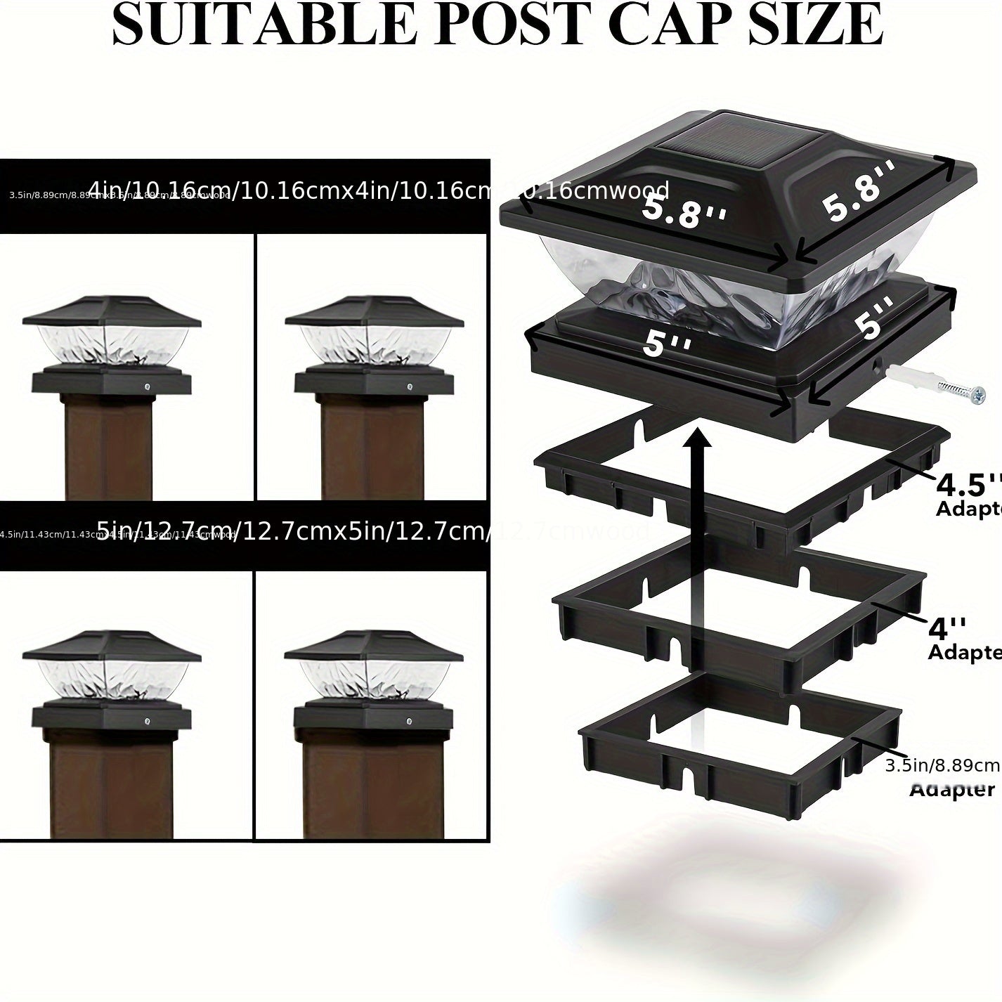 12/8pcs Outdoor Solar Column Cover Light Bright 2 Modes LED Solar Fence Deck Light for 3. 5x3. 5 4x4 4. 5x4. 5 5x5 Wood Posts, Solar Light for Garden Porch Patio Stair Decoration