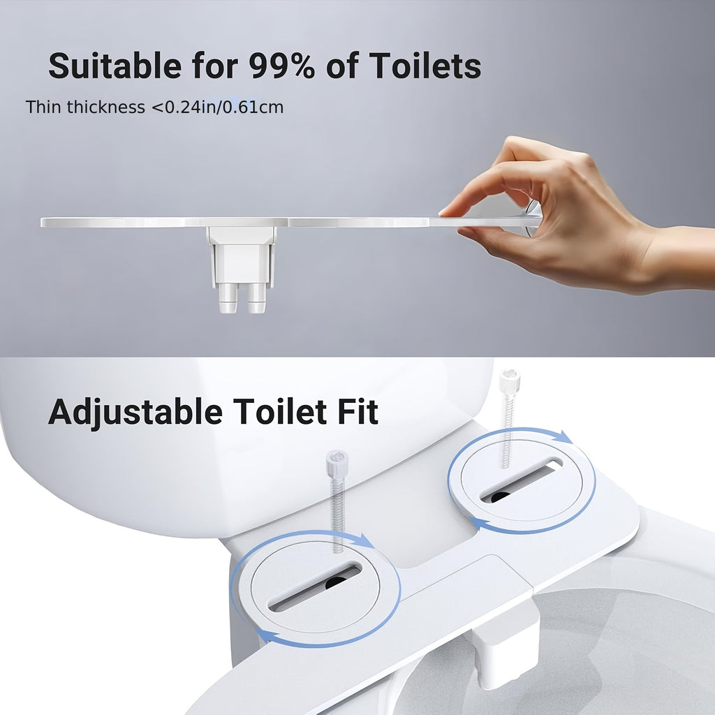 Ultra-Slim Double Nozzle Bidet Attachment | Adjustable Water Pressure, Non-Electric, Classic Style, US G9/16 Nozzle, Plastic Material