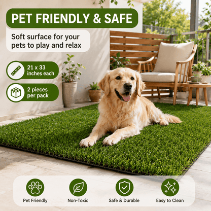 Artificial Grass Mat 1.5" Thick UV-Resistant Fake Grass Rug – Weatherproof Synthetic Turf with Drainage Backing for Patio, Balcony, Indoor & Pet Area, Available in 2PCS 21x33" or 28x40" Canada