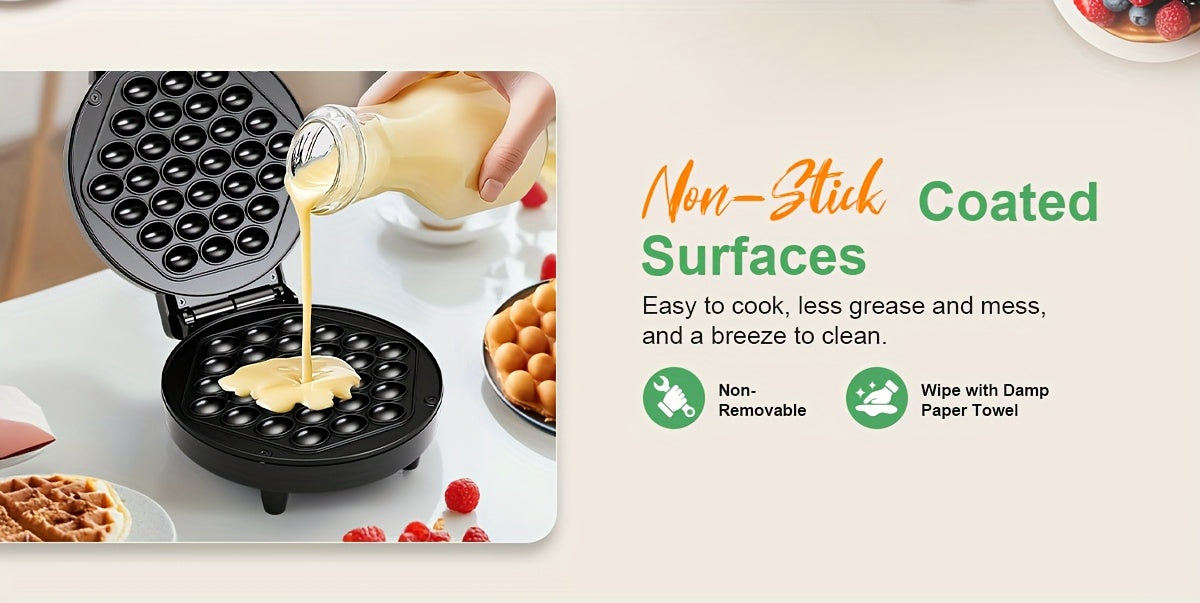 Bubble Waffle Maker 1000W Electric Stainless Steel – Non-Stick 8.4" Egg Waffle Griddle, Ready in 5 Minutes, for Ice Cream Cones, Desserts & Breakfast – Christmas Gift Idea