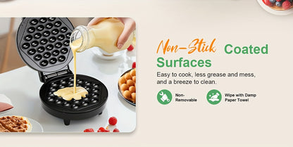 Bubble Waffle Maker 1000W Electric Stainless Steel – Non-Stick 8.4" Egg Waffle Griddle, Ready in 5 Minutes, for Ice Cream Cones, Desserts & Breakfast – Christmas Gift Idea