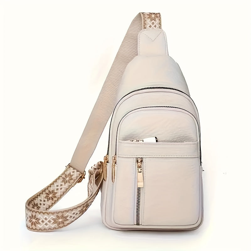 Vintage PU Chest Bag Multi-Pocket Zipper Crossbody with Floral Strap – Unisex Sports Sling Bag for Hiking & Outdoor | Men & Women | ShopVora CA