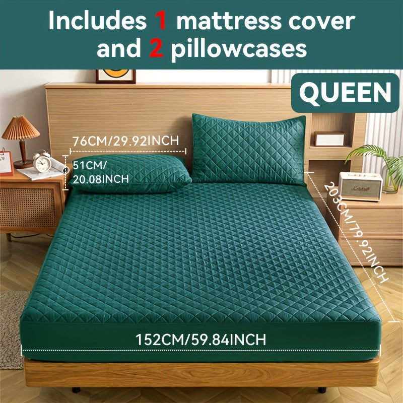 Waterproof Mattress Protector with Embossed Design – Non-Slip Thickened Cover, 21" Deep Pocket, Optional Pillowcase, Twin Full Queen King, 19 Colours