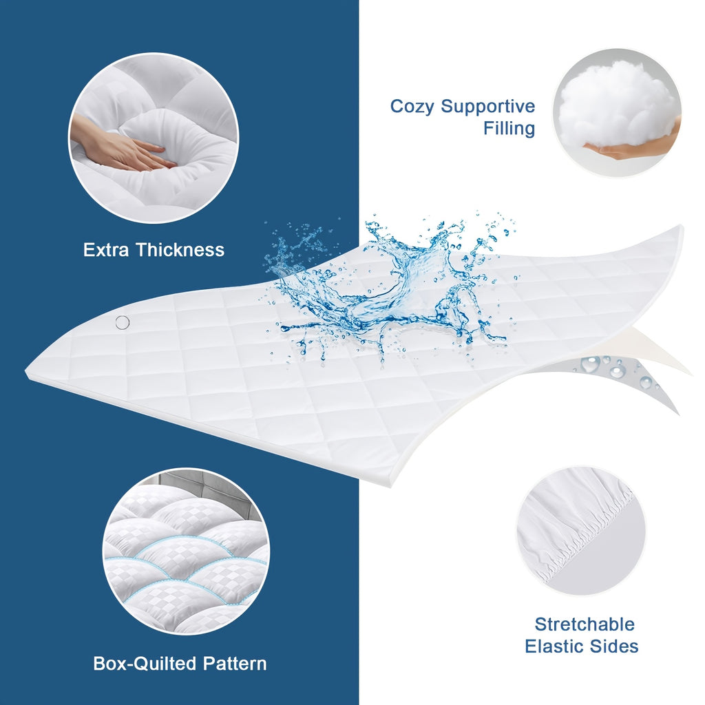 Cooling Mattress Topper with Deep Pocket Suitable for Bed Frame, Quilted Fitted Mattress Pad Cover, Machine Washable Bed, Stretches Up to 21' Top Layer & Fits Most Beds, for Temperature Regulation