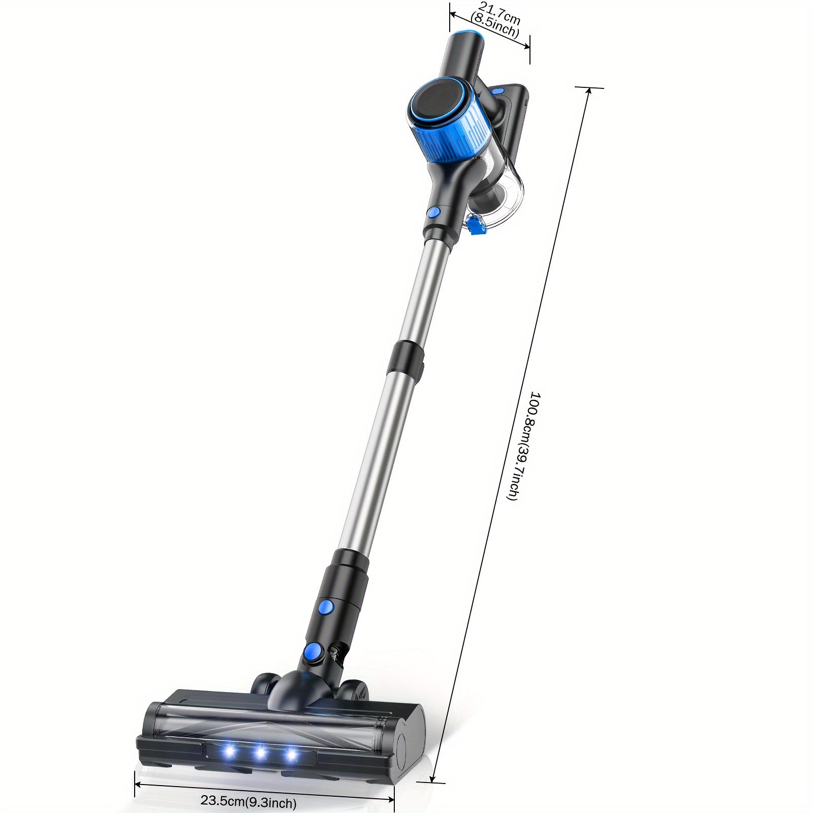 Cordless Vacuum Cleaner, 8-in-1 Lightweight Stick Vacuum with Powerful Suction, 3 Suction Modes, LED Display, Anti-Tangle Vacuum Cleaner for Home, Hard Floor, Carpet, Pet Hair, Blue