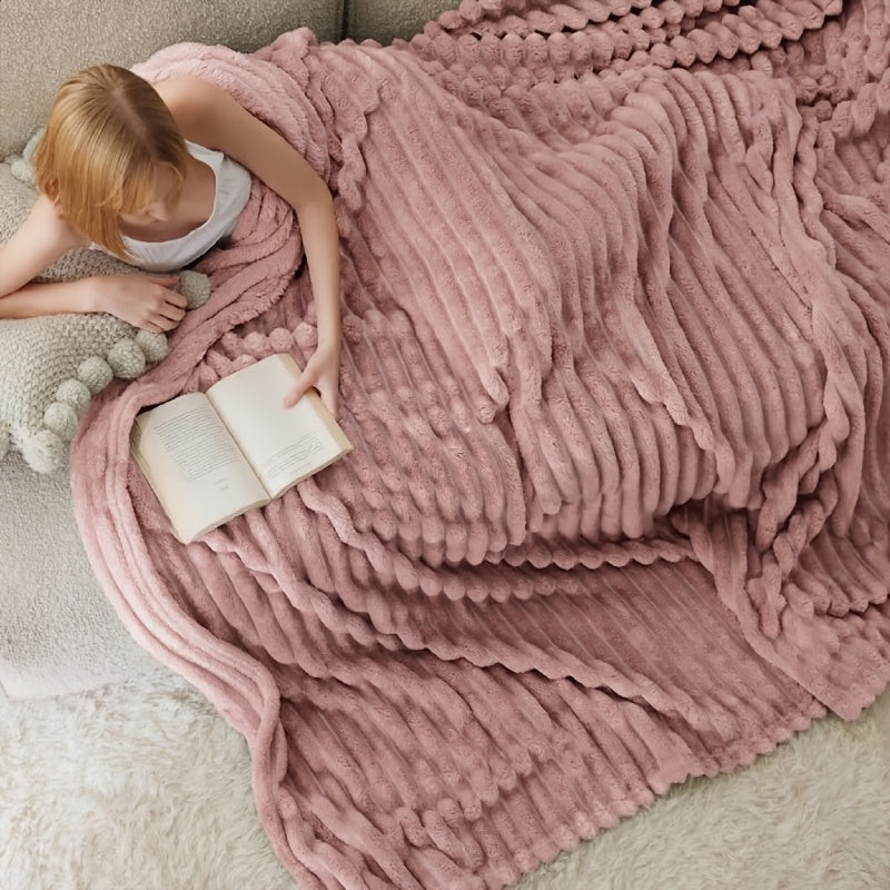 Faux Fur Rabbit Blanket Set of 2 – 260GSM Striped Luxury Plush Throw, OEKO-TEX Certified, Machine Washable, Cozy Sofa & Bed Blanket for Women & Men, Multiple Colours