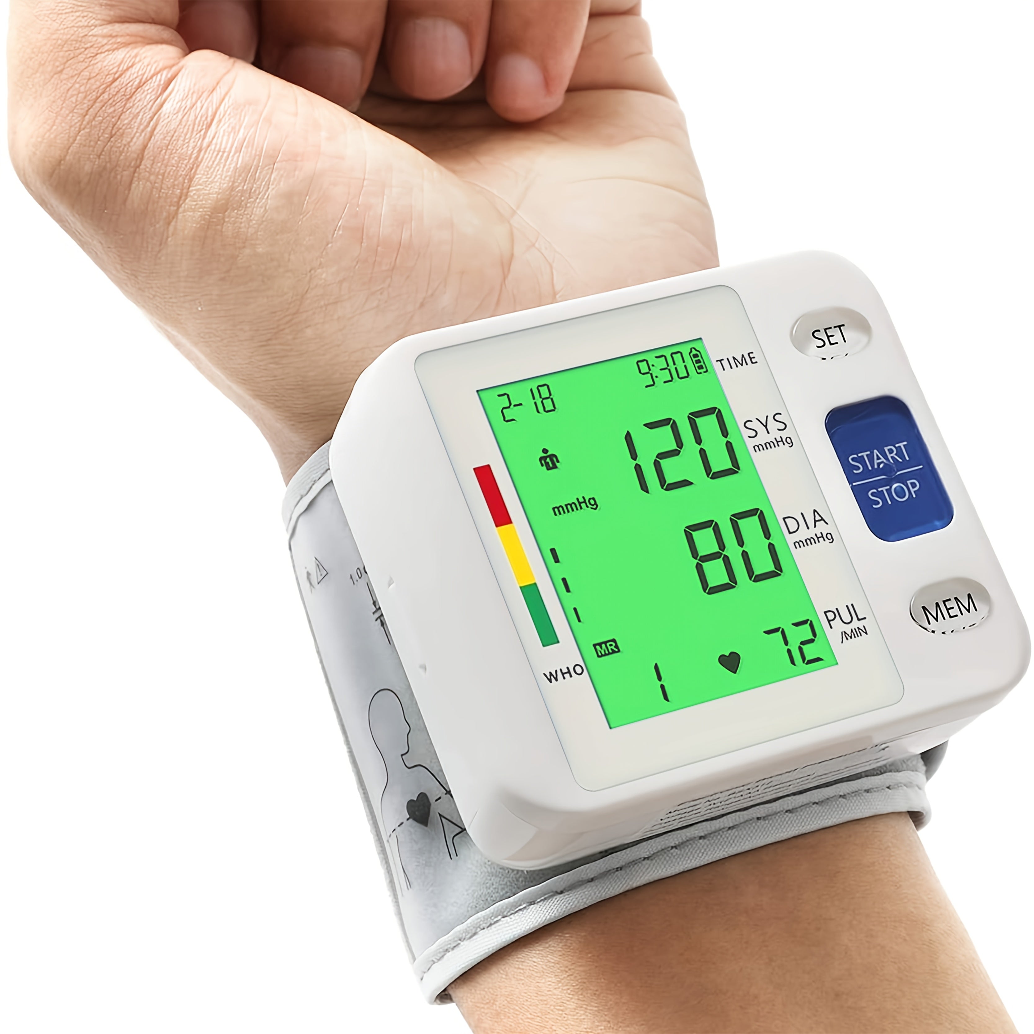 Wrist Blood Pressure Monitor Wrist Cuff -tri Color LCD Display With Adjustable Cuff - Tracks Heart Rate And Irregular Heartbeats -99 Memory Storage, Dual User Mode - USB/battery Powered (battery Not Included), Blood Pressure Machine Halloween Gift