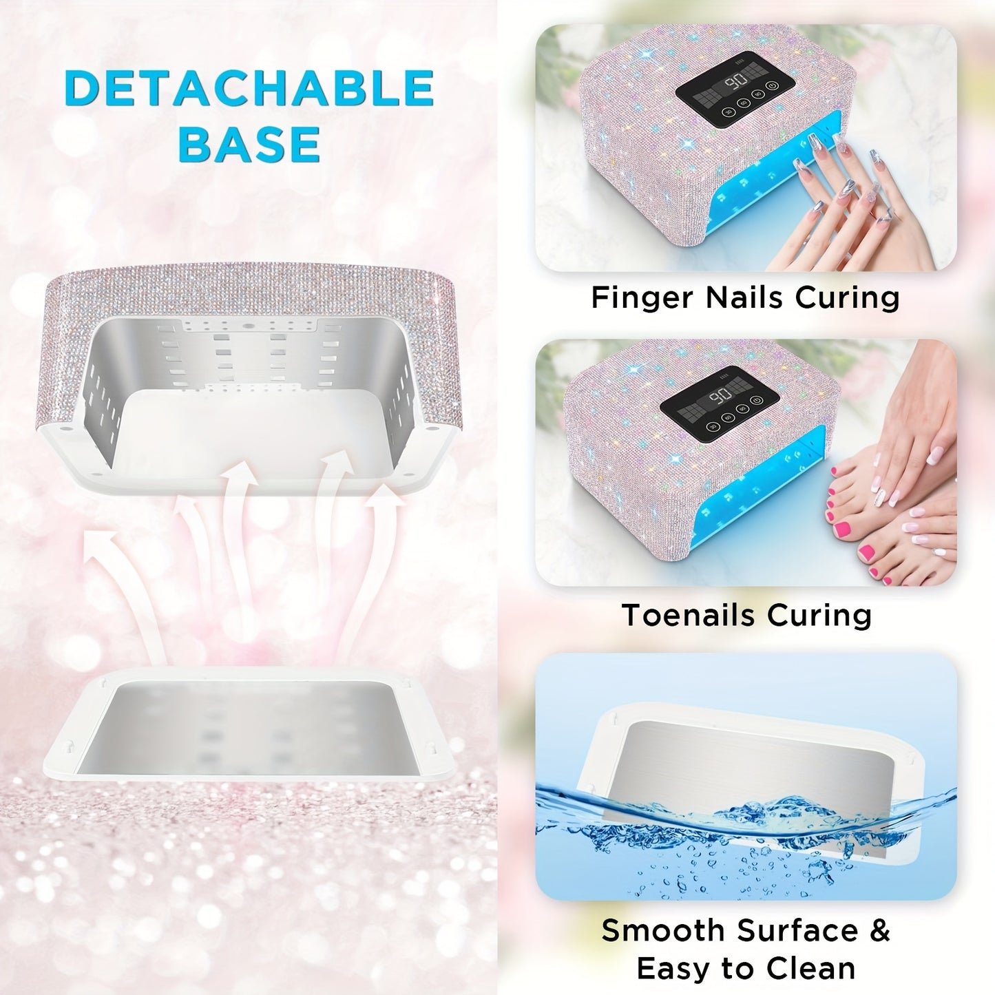 Cordless LED Nail Lamp for Gel Nails – Rechargeable UV Light with 4 Timer Modes, Smart Sensor & Sparkling Rhinestone Design for Salon-Quality Home Nail Art