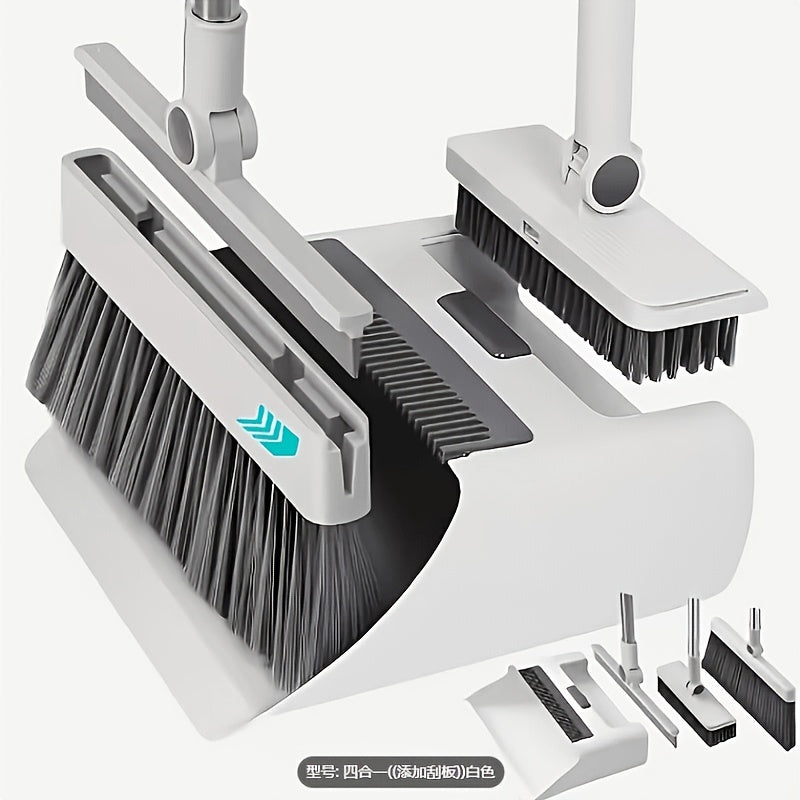 Broom and Dustpan set,4 In1 Broom Floor Brush And Dustpan, Thickened Sweeping Broom, Scrub Brush And Dustpan With Long Handle, Non-stick Hair Floor Cleaning Tool, For Home Office School Dorm, Cleaning Supplies, Household Cleaning Gadgets