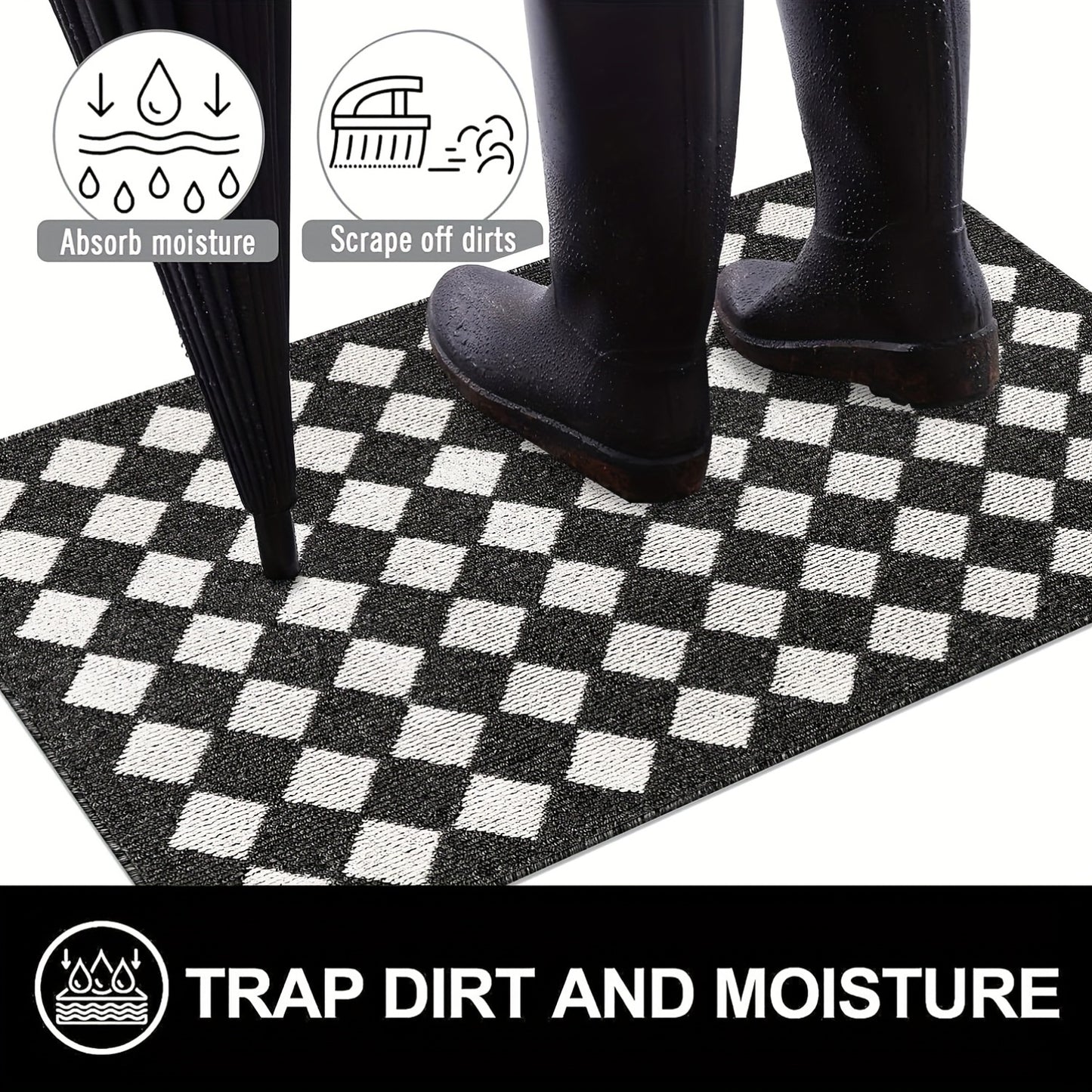 Absorbent Non-Slip Indoor Doormat – Washable Dirt-Resistant Welcome Mat, Low-Profile Design for Entryway, Kitchen & Laundry Room – Black Floor Mat for Home