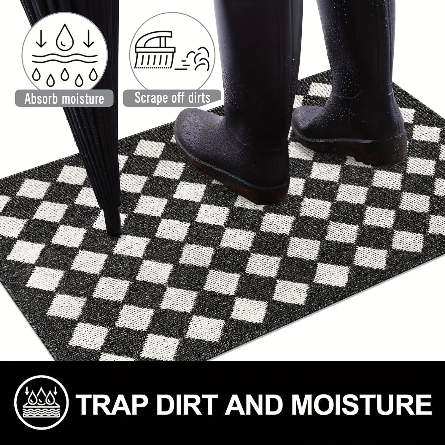 Non-Slip Absorbent Indoor Doormat for The Entryway, Designed to Resist Dirt. This Washable Welcome Mat Features a Low-Profile Design Suitable for Inside Use in Kitchens And Laundry Rooms, Available in Black
