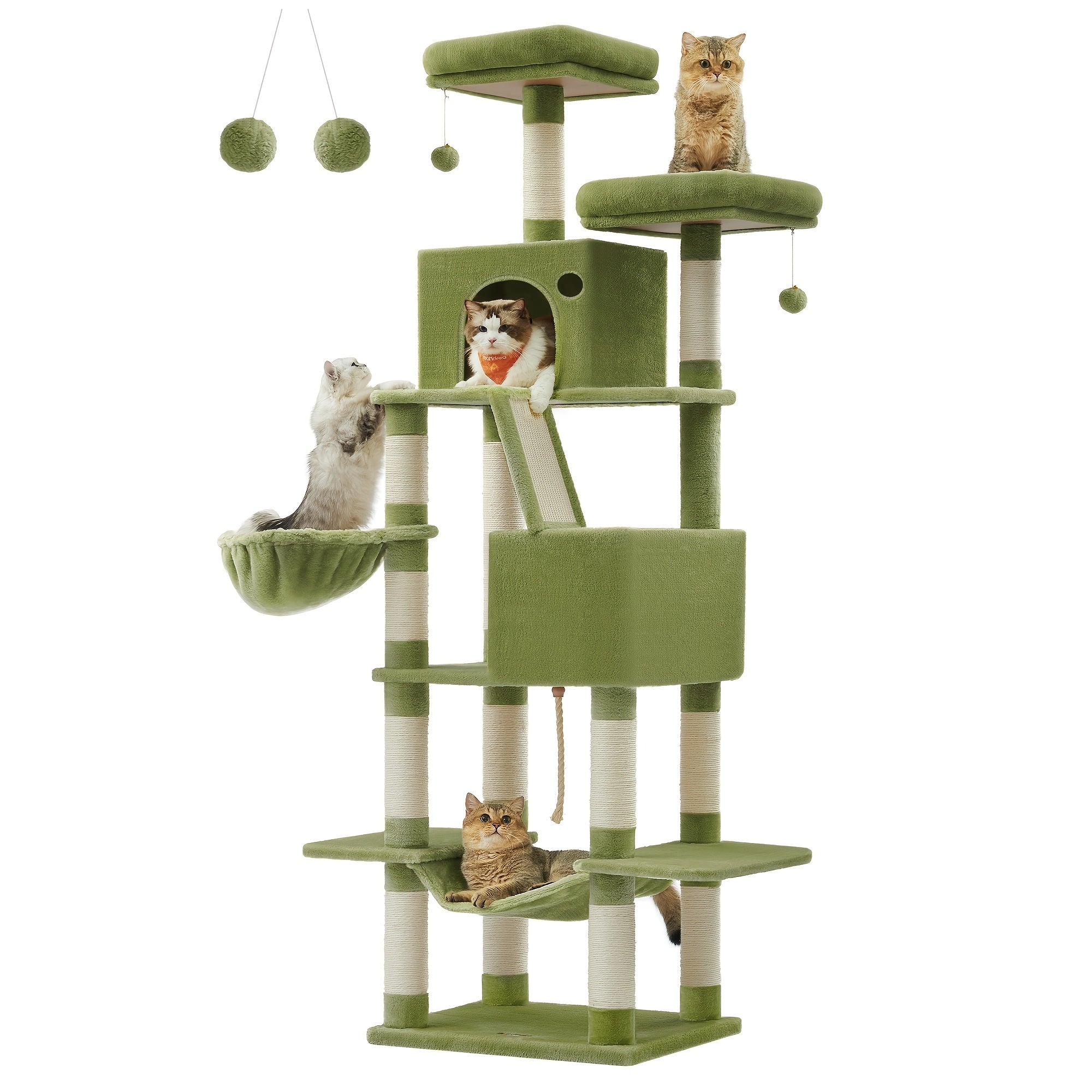Cat Tree 81.1" 5-Level Plush Cat Condo – 13 Scratching Posts, 3 Caves, Hammock, Basket & Pompoms for Multi-Cat Indoor Households
