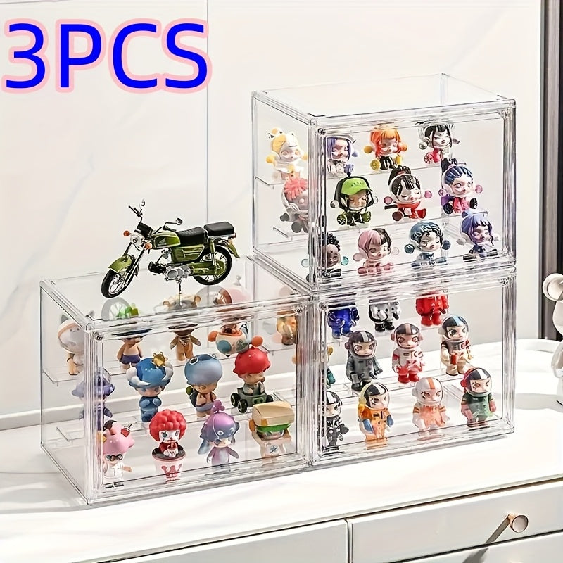 Transparent Acrylic Display Case with Magnetic Door & 2 Removable Dividers - Dustproof Stackable Showcase for Figures, Collectibles, Handbags & Cosmetics