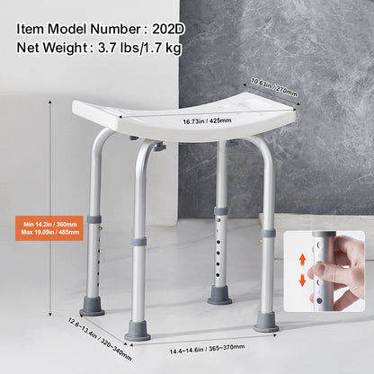 Shower Chair for Elderly & Disabled with Adjustable Height – Non-Slip Bathtub Bench Seat, 350/500 LBS Capacity, Aluminum Alloy, Shower Head Holder & Storage Bag Included, Optional Handrails | VEVOR