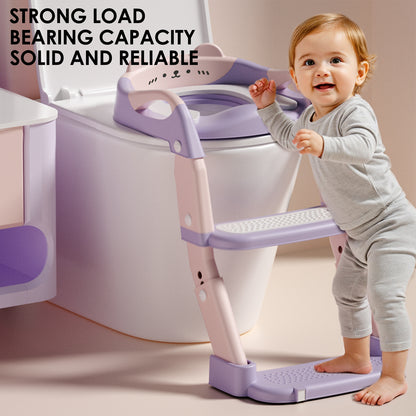 Foldable Potty Training Toilet for Toddlers 3-in-1 with Height Adjustment, Splash Guard, Anti-Slip Steps & Soft Seat – Converts to Real Toilet Seat, Step-by-Step Guide Included – Pink/Lavender, Boys & Girls