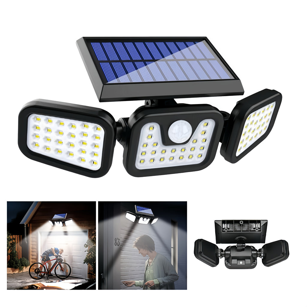 (1/2 Pack) Solar Outdoor Three-Head Sensor Wall Light, Solar Fence Light, [74 Leds/3 Modes] 270° Wide-Angle Lighting, IP65 Outdoor Light, Suitable for Garden, Courtyard, Street, Garage, Terrace And Porch Lighting