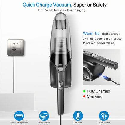 Handheld Vacuum Cleaner 6800PA Strong Suction 2000mAh Cordless, Low Noise, Multi-Attachment – Car Interior, Home & Pet Hair Cleaning, Pink Gift for Women & Girls