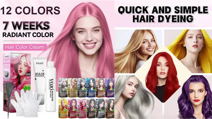12-Color Permanent Hair Dye Kit with Developer & Applicator Tools – Long-Lasting Vibrant Shades Including Pink, Blue, Purple, Red, Black, Brown, Golden & More for Home Hair Colouring