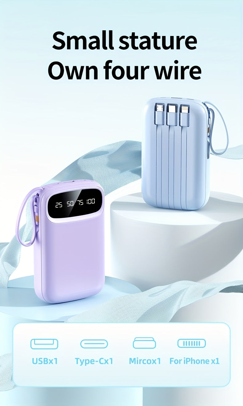 50000Mah Portable Large Capacity Mobile Power Bank, Comes with Four Data Cables/Lanyard/Led Power Display, Suitable for Fast Charging of Mobile Phones Such As Iphone/Android And Digital Electronic Products, Outdoor Portable Emergency Power Bank